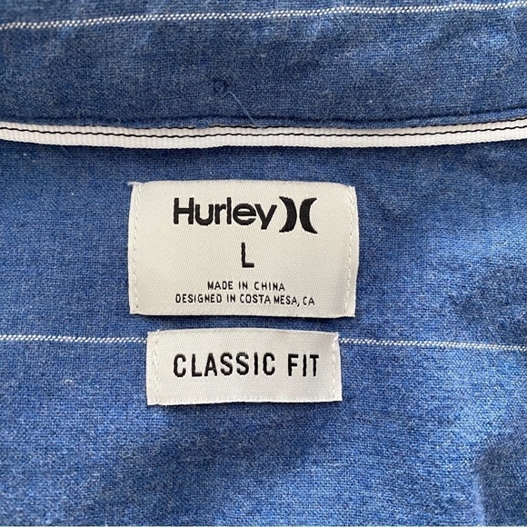 HURLEY Stripe Blue Casual Short Sleeve Collared Shirt Men L Large Classic Fit - Picture 4 of 6